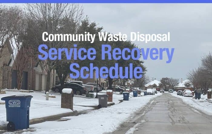 A banner noting the updated service recovery schedule after recent winter weather.